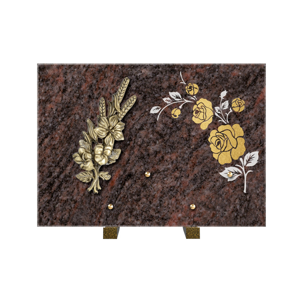 Plaque funéraire Rectangle 2 Granit Sablé Or et Blanc – Plaques Funéraires Créations® – vue complémentaire