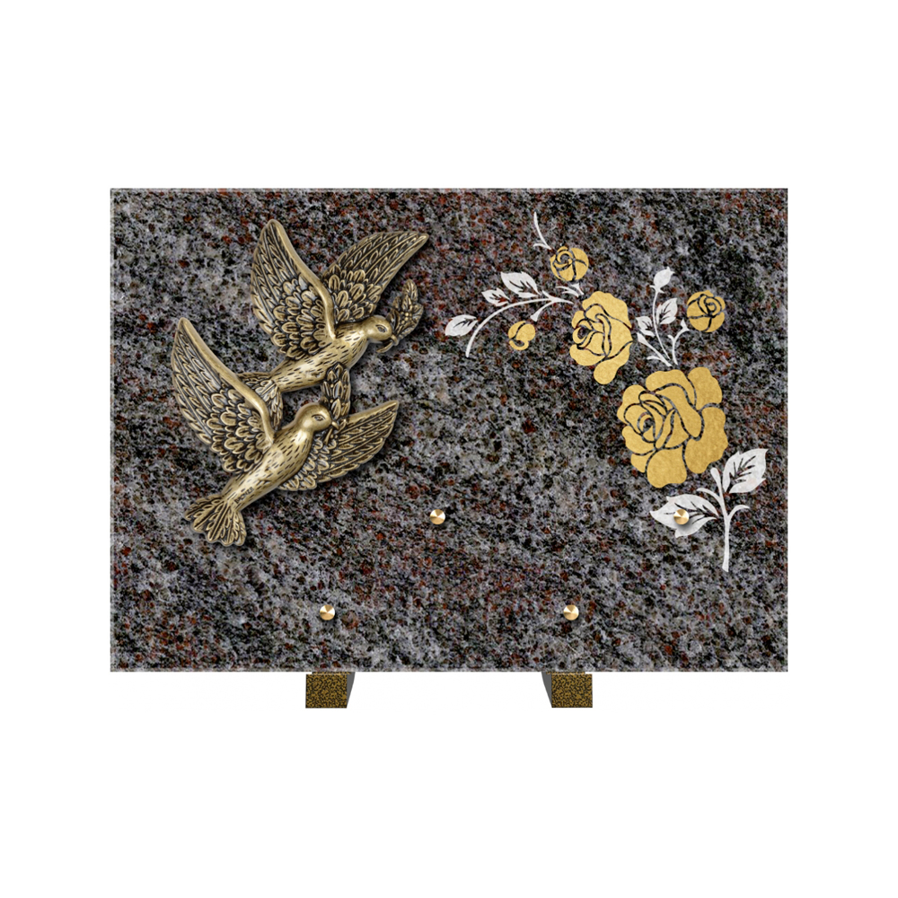 Plaque funéraire Rectangle 2 Granit Sablé Or et Blanc – Plaques Funéraires Créations® – vue complémentaire