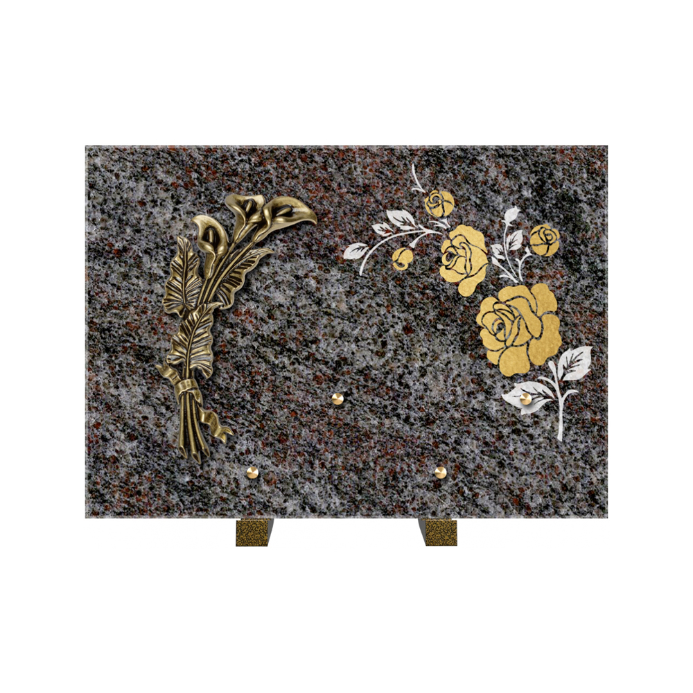 Plaque funéraire Rectangle 2 Granit Sablé Or et Blanc – Plaques Funéraires Créations® – vue complémentaire