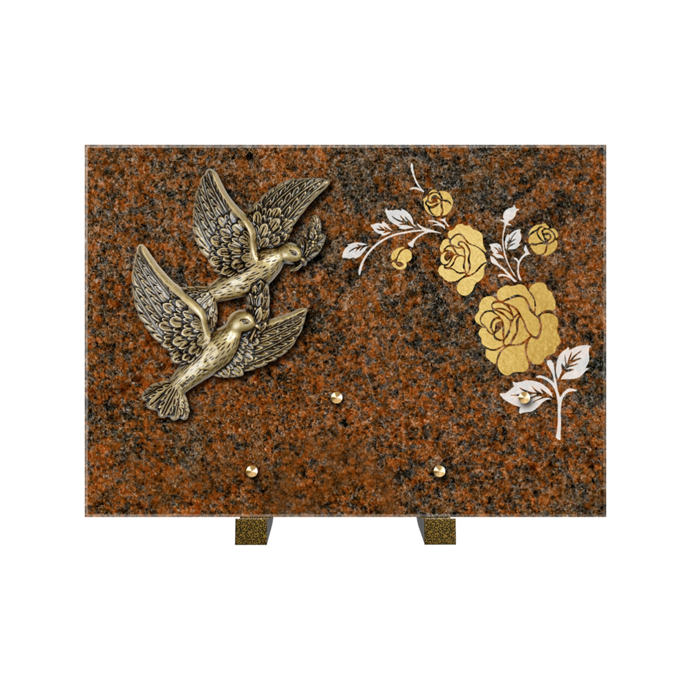 Plaque funéraire Rectangle 2 Granit Sablé Or et Blanc – Plaques Funéraires Créations® – vue complémentaire