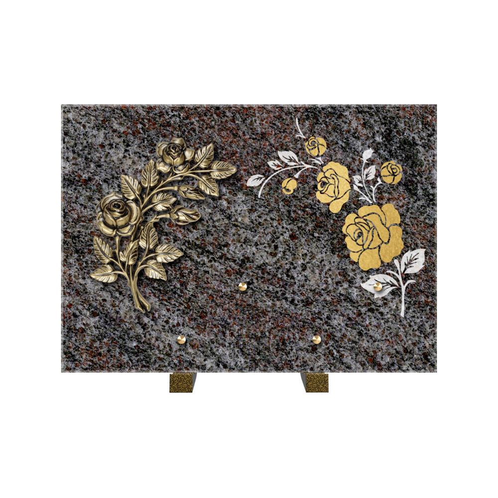 Plaque funéraire Rectangle 2 Granit Sablé Or et Blanc – Plaques Funéraires Créations® – vue complémentaire