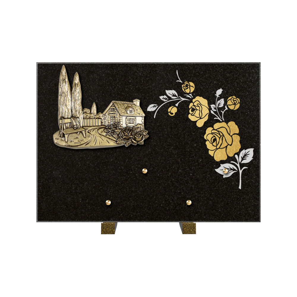 Plaque funéraire Rectangle 2 Granit Sablé Or et Blanc – Plaques Funéraires Créations® – vue complémentaire