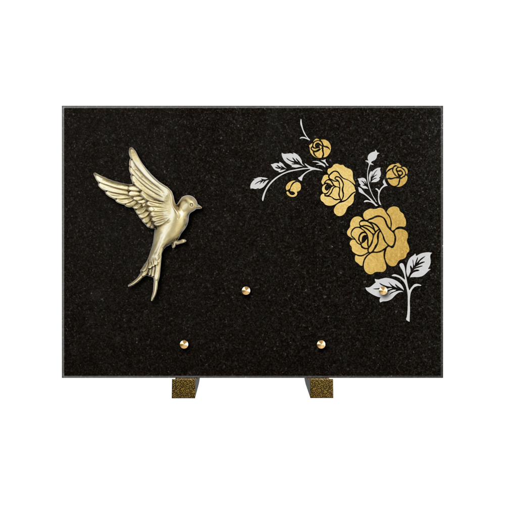 Plaque funéraire Rectangle 2 Granit Sablé Or et Blanc – Plaques Funéraires Créations® – vue complémentaire