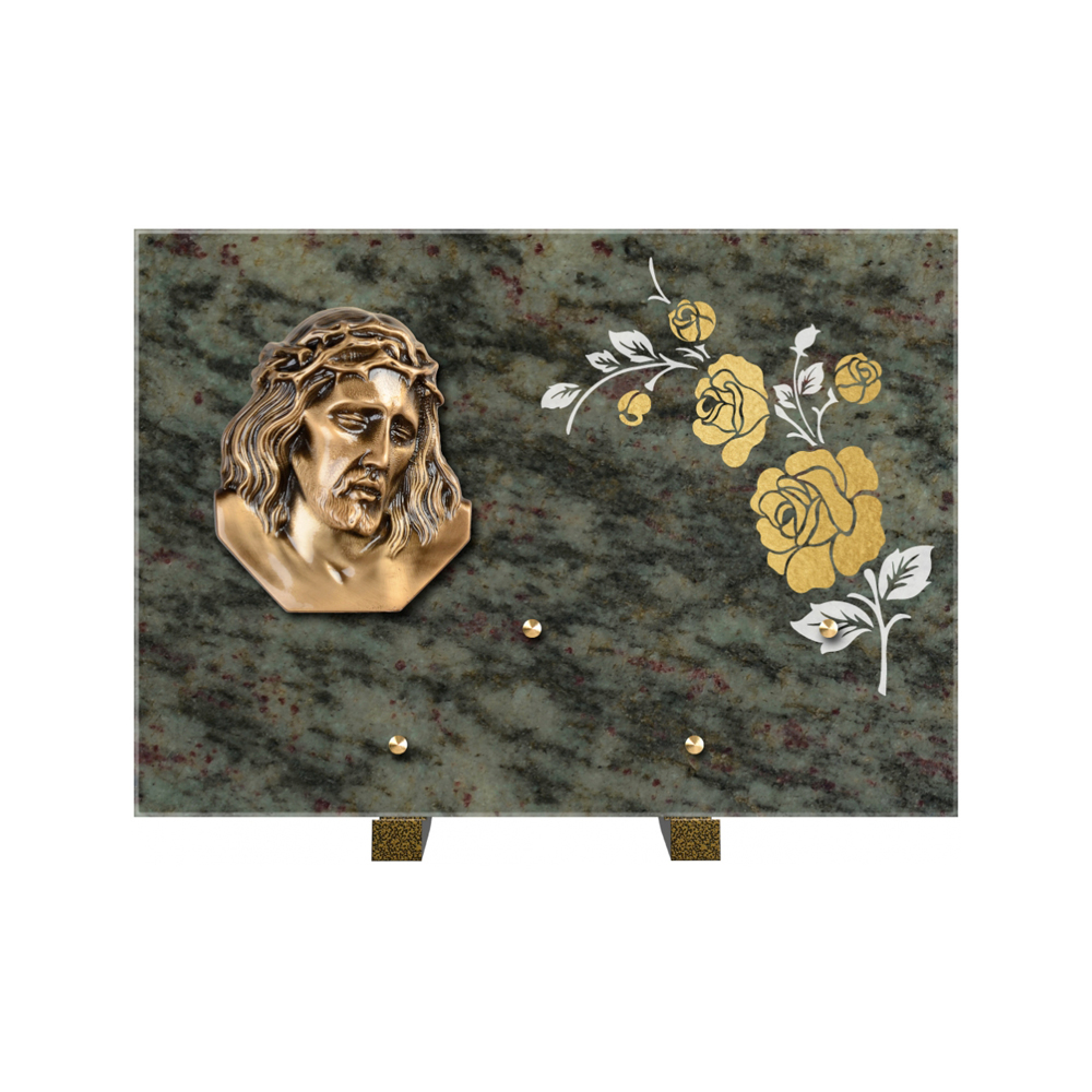 Plaque funéraire Rectangle 2 Granit Sablé Or et Blanc – Plaques Funéraires Créations® – vue complémentaire