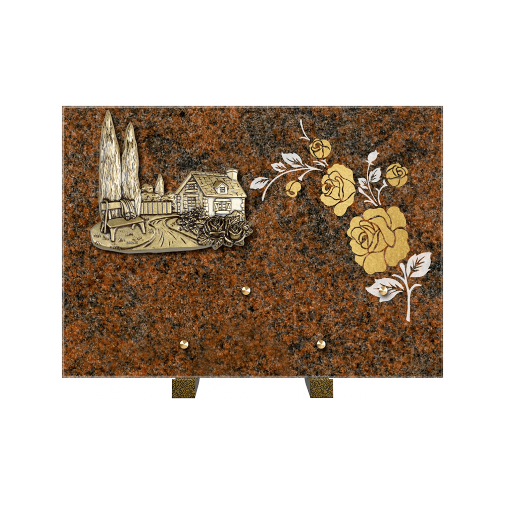 Plaque funéraire Rectangle 2 Granit Sablé Or et Blanc – Plaques Funéraires Créations® – vue complémentaire