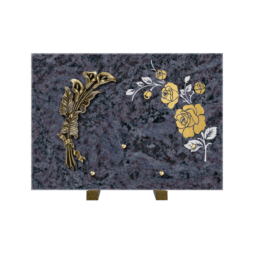 Plaque funéraire Rectangle 2 Granit Sablé Or et Blanc – Plaques Funéraires Créations® – vue complémentaire