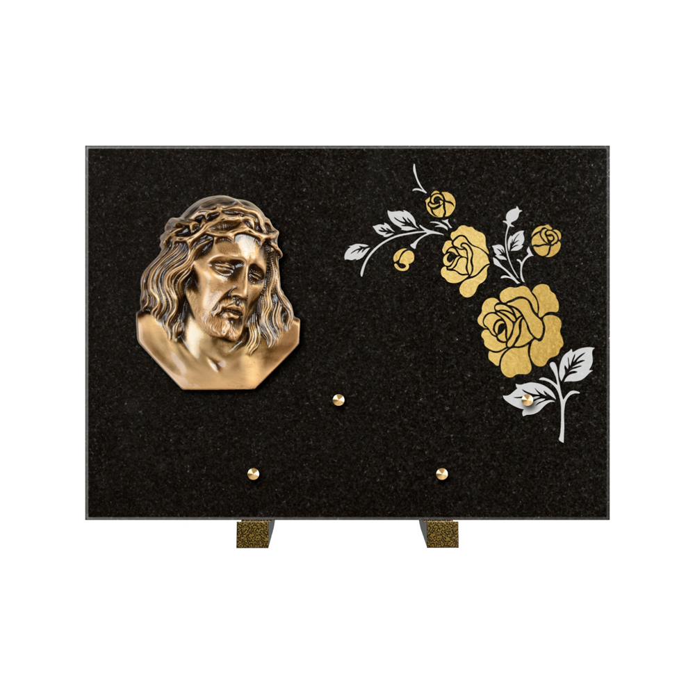 Plaque funéraire Rectangle 2 Granit Sablé Or et Blanc – Plaques Funéraires Créations® – vue complémentaire