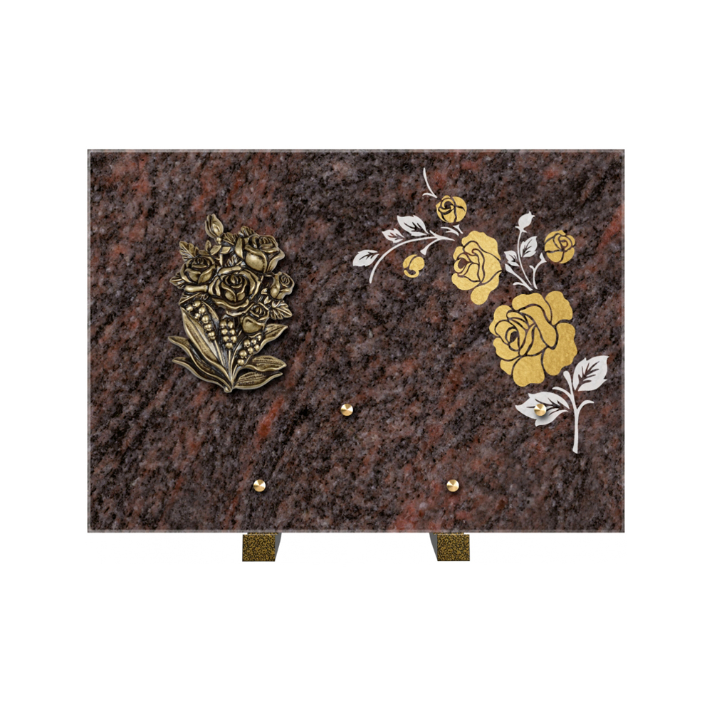 Plaque funéraire Rectangle 2 Granit Sablé Or et Blanc – Plaques Funéraires Créations® – vue complémentaire