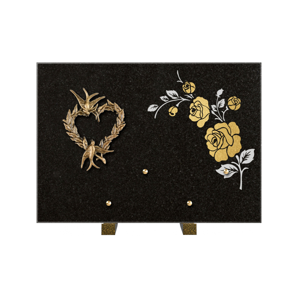 Plaque funéraire Rectangle 2 Granit Sablé Or et Blanc – Plaques Funéraires Créations® – vue complémentaire