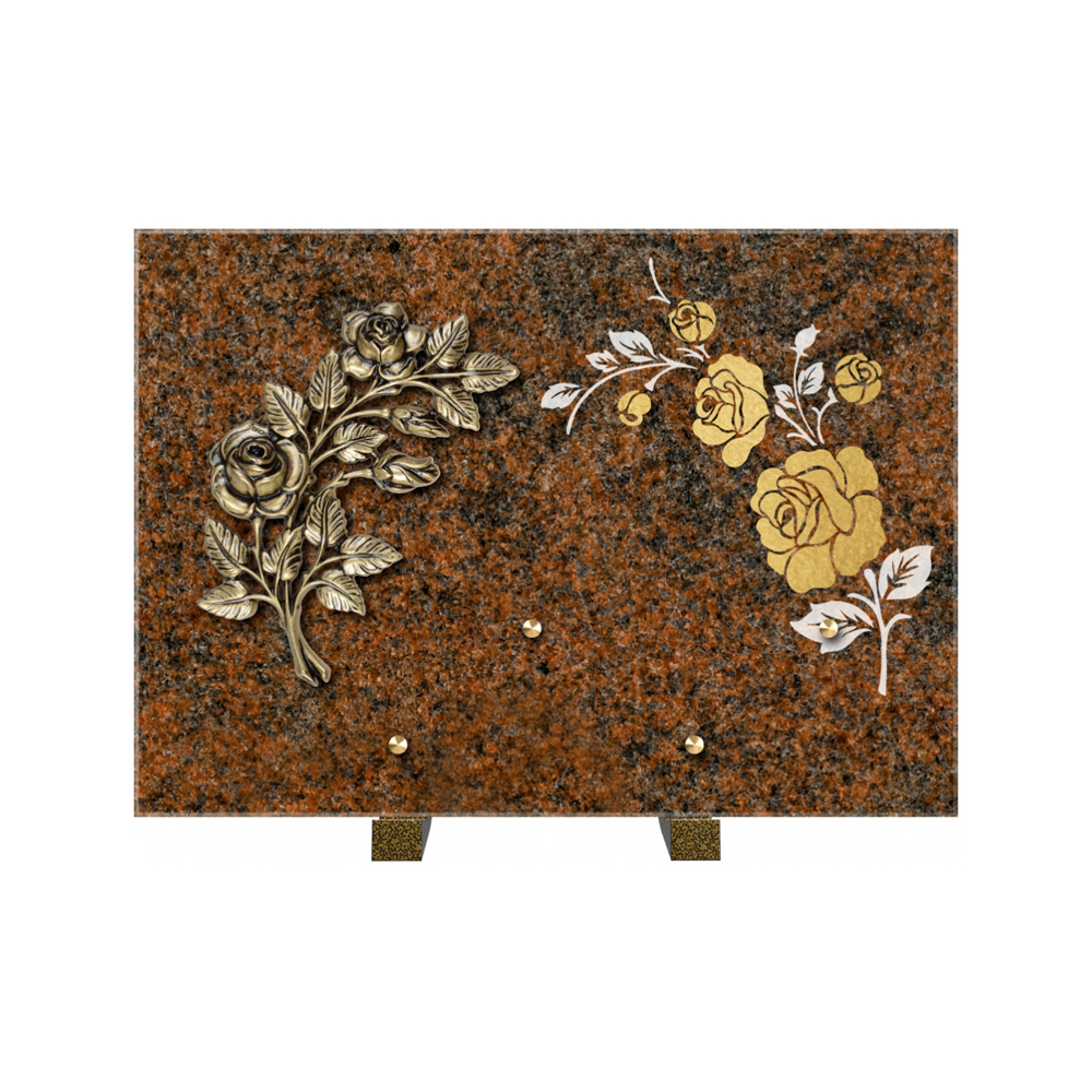 Plaque funéraire Rectangle 2 Granit Sablé Or et Blanc – Plaques Funéraires Créations® – vue complémentaire