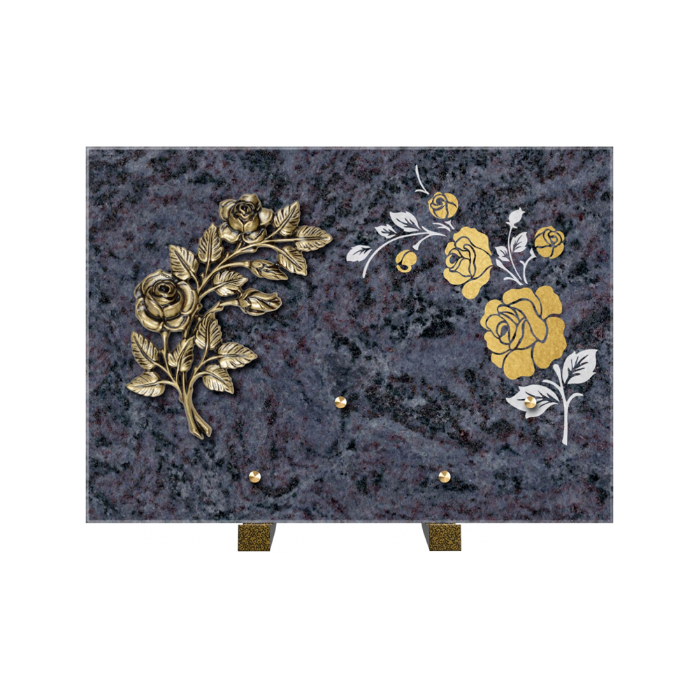 Plaque funéraire Rectangle 2 Granit Sablé Or et Blanc – Plaques Funéraires Créations® – vue complémentaire