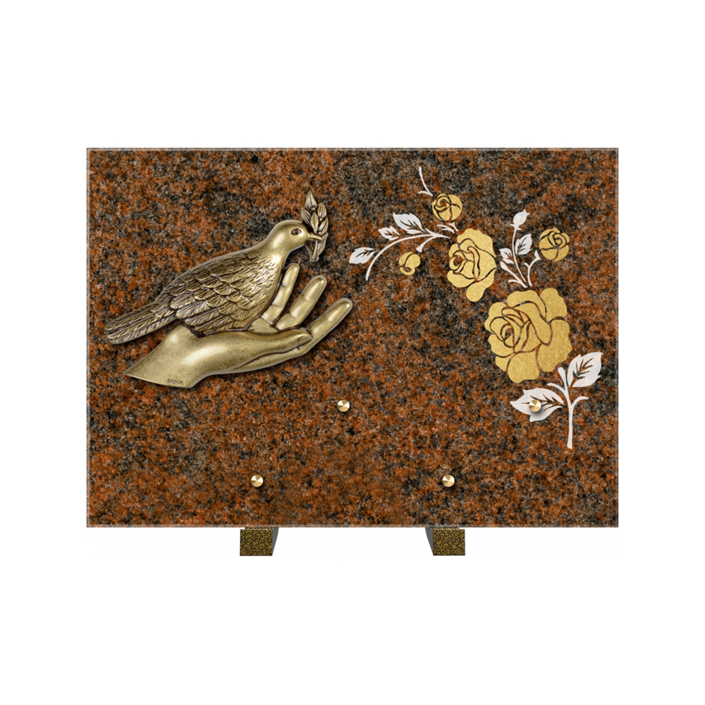 Plaque funéraire Rectangle 2 Granit Sablé Or et Blanc – Plaques Funéraires Créations® – vue complémentaire