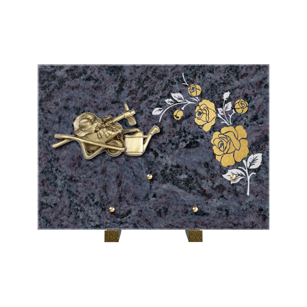 Plaque funéraire Rectangle 2 Granit Sablé Or et Blanc – Plaques Funéraires Créations® – vue complémentaire
