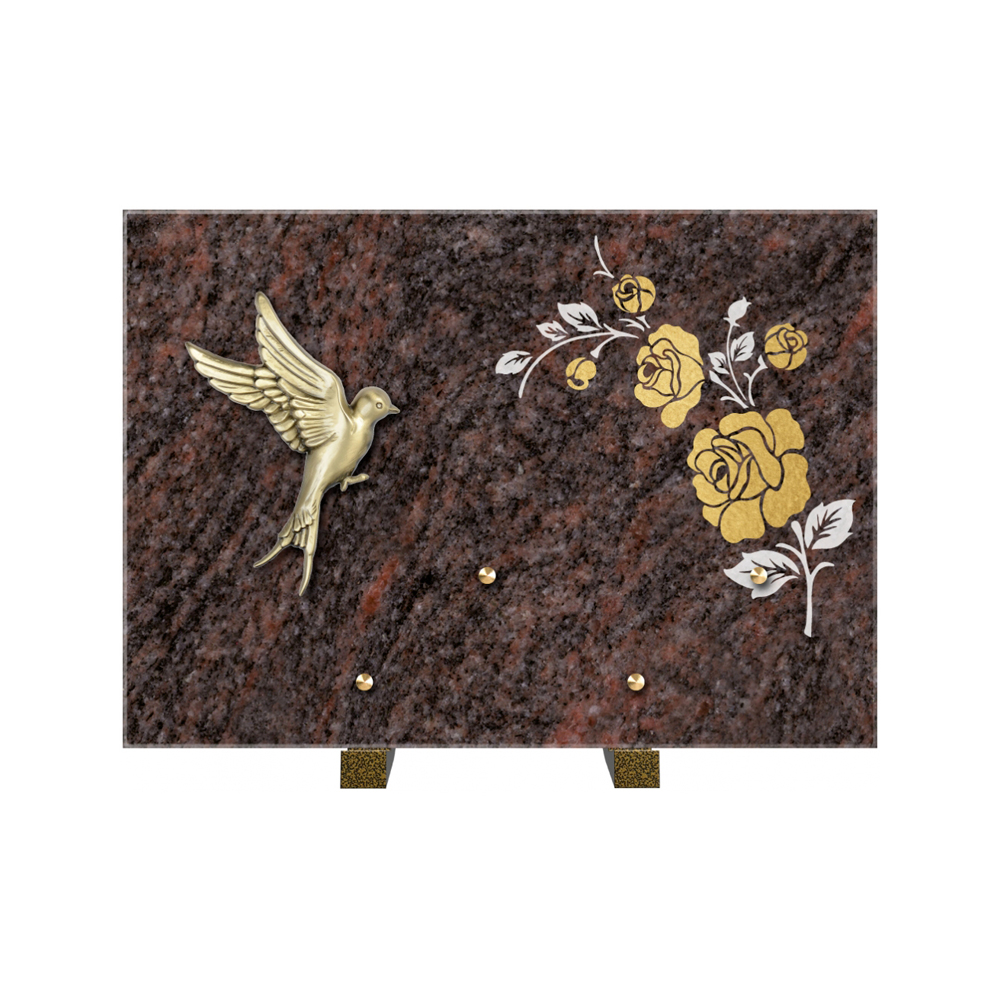 Plaque funéraire Rectangle 2 Granit Sablé Or et Blanc – Plaques Funéraires Créations® – vue complémentaire
