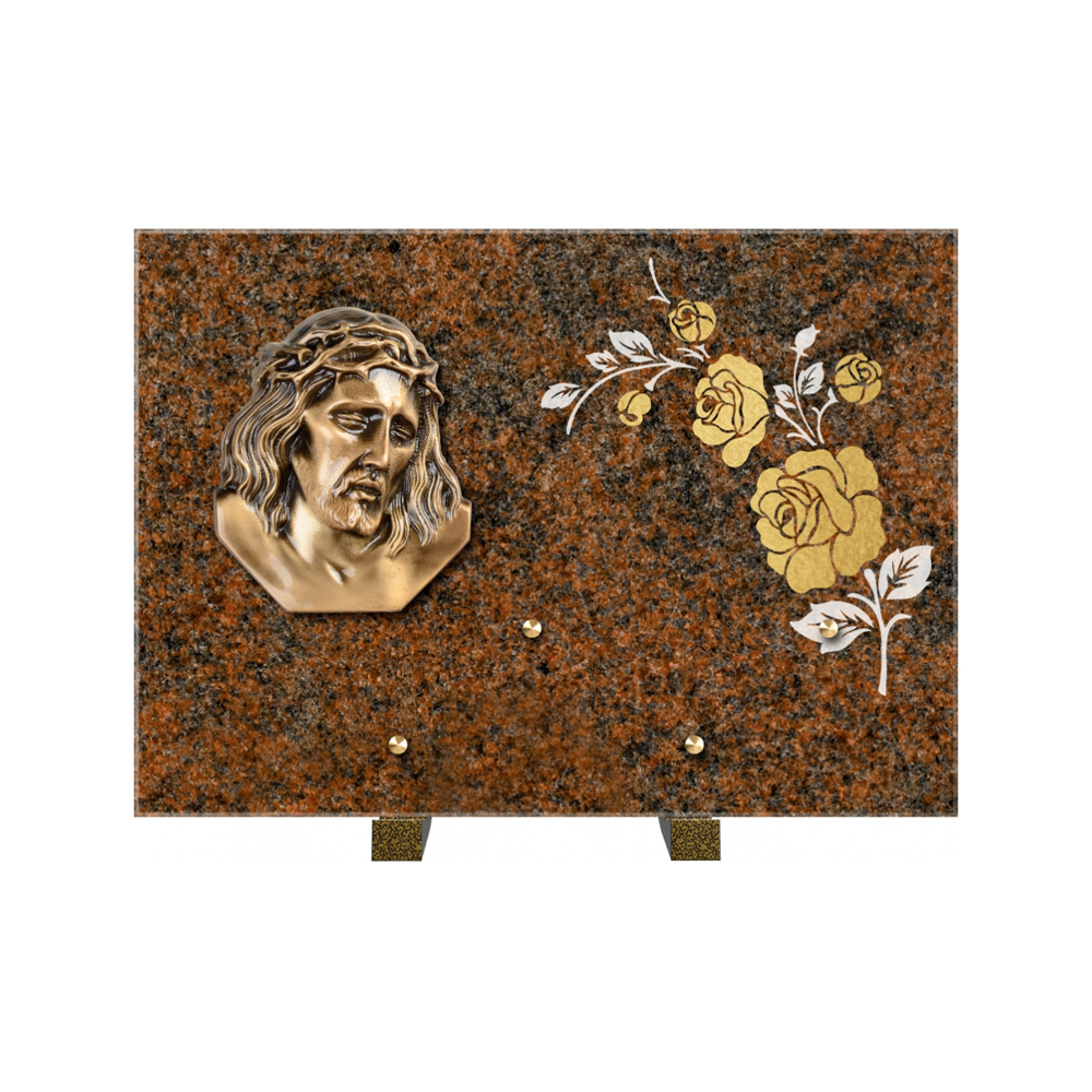 Plaque funéraire Rectangle 2 Granit Sablé Or et Blanc – Plaques Funéraires Créations® – vue complémentaire