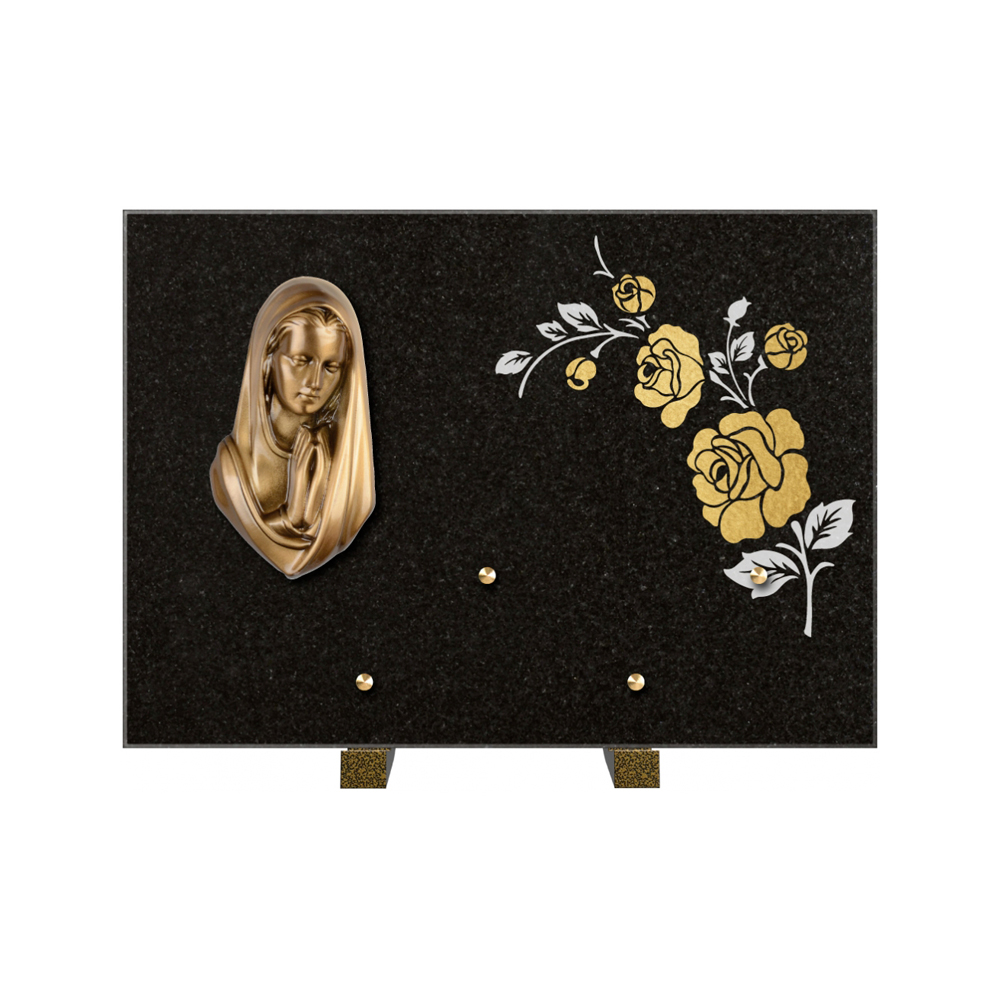 Plaque funéraire Rectangle 2 Granit Sablé Or et Blanc – Plaques Funéraires Créations® – vue complémentaire
