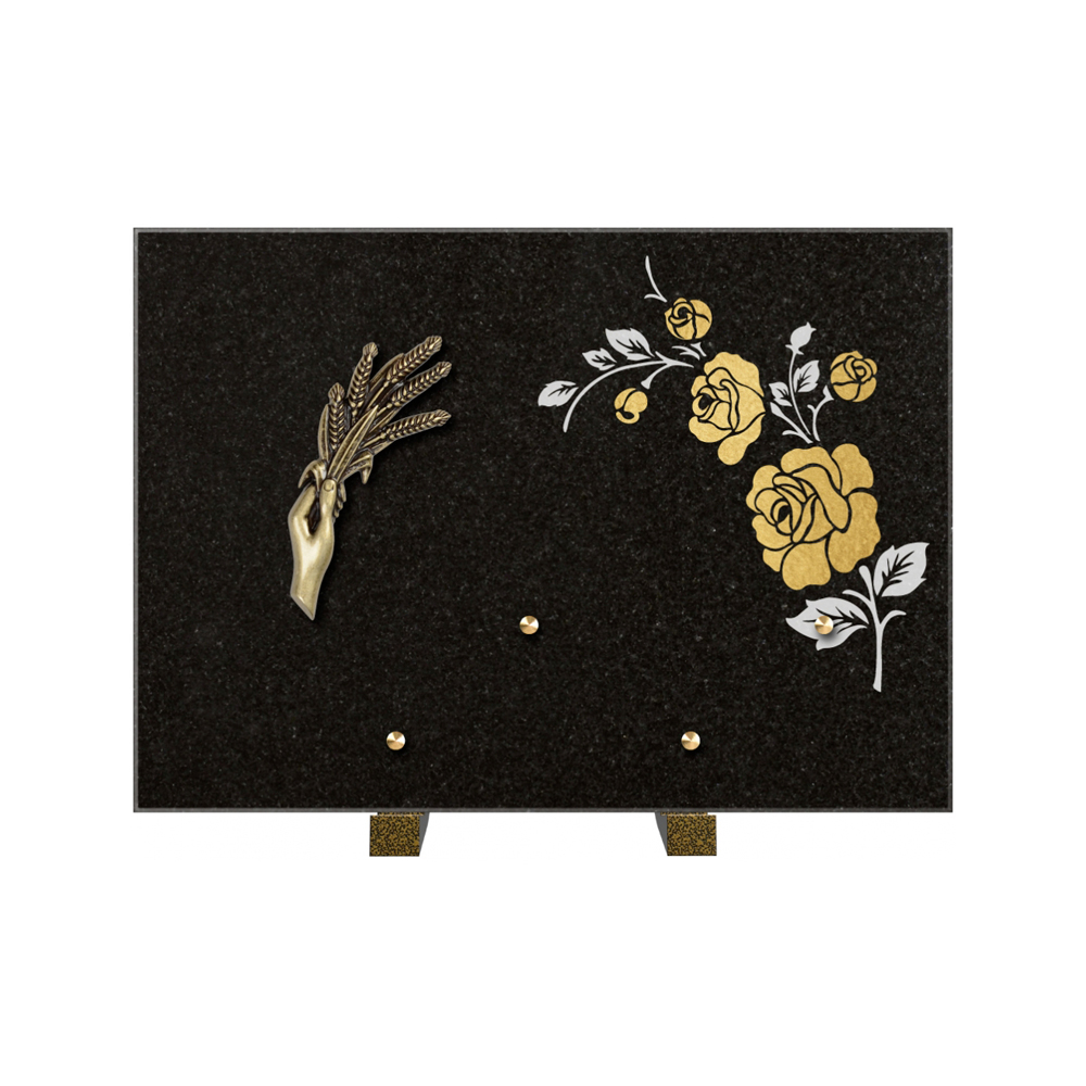 Plaque funéraire Rectangle 2 Granit Sablé Or et Blanc – Plaques Funéraires Créations® – vue complémentaire