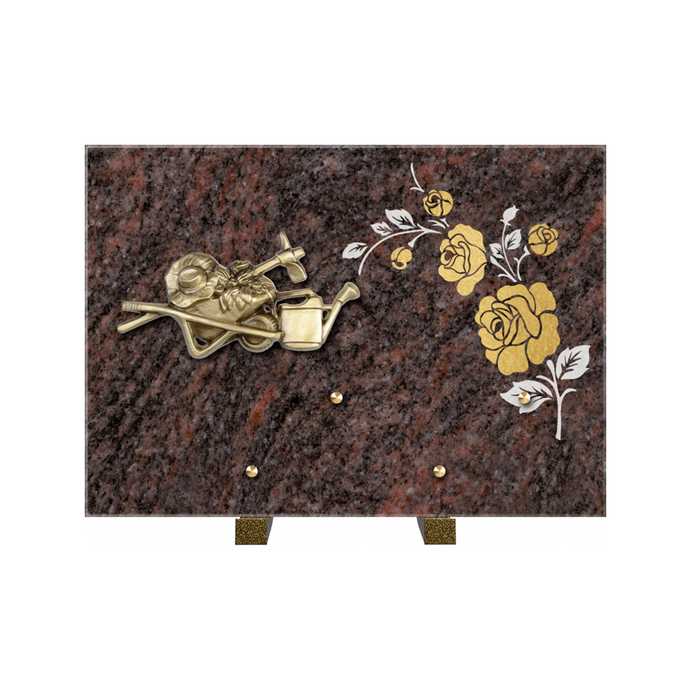 Plaque funéraire Rectangle 2 Granit Sablé Or et Blanc – Plaques Funéraires Créations® – vue complémentaire