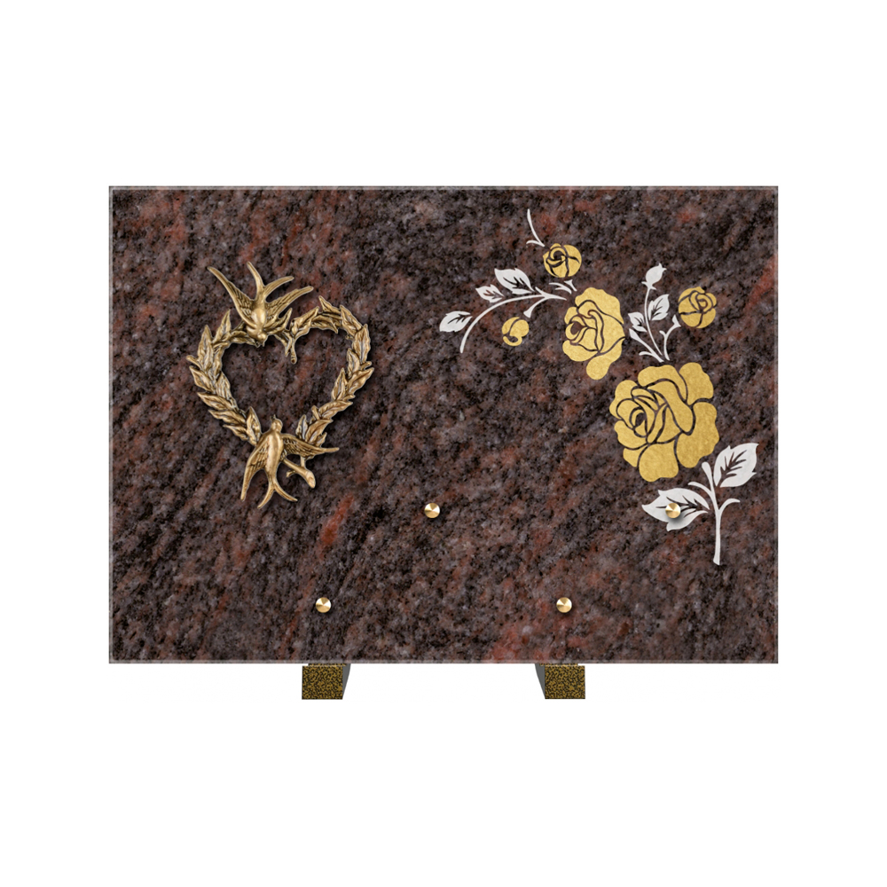 Plaque funéraire Rectangle 2 Granit Sablé Or et Blanc – Plaques Funéraires Créations® – vue complémentaire