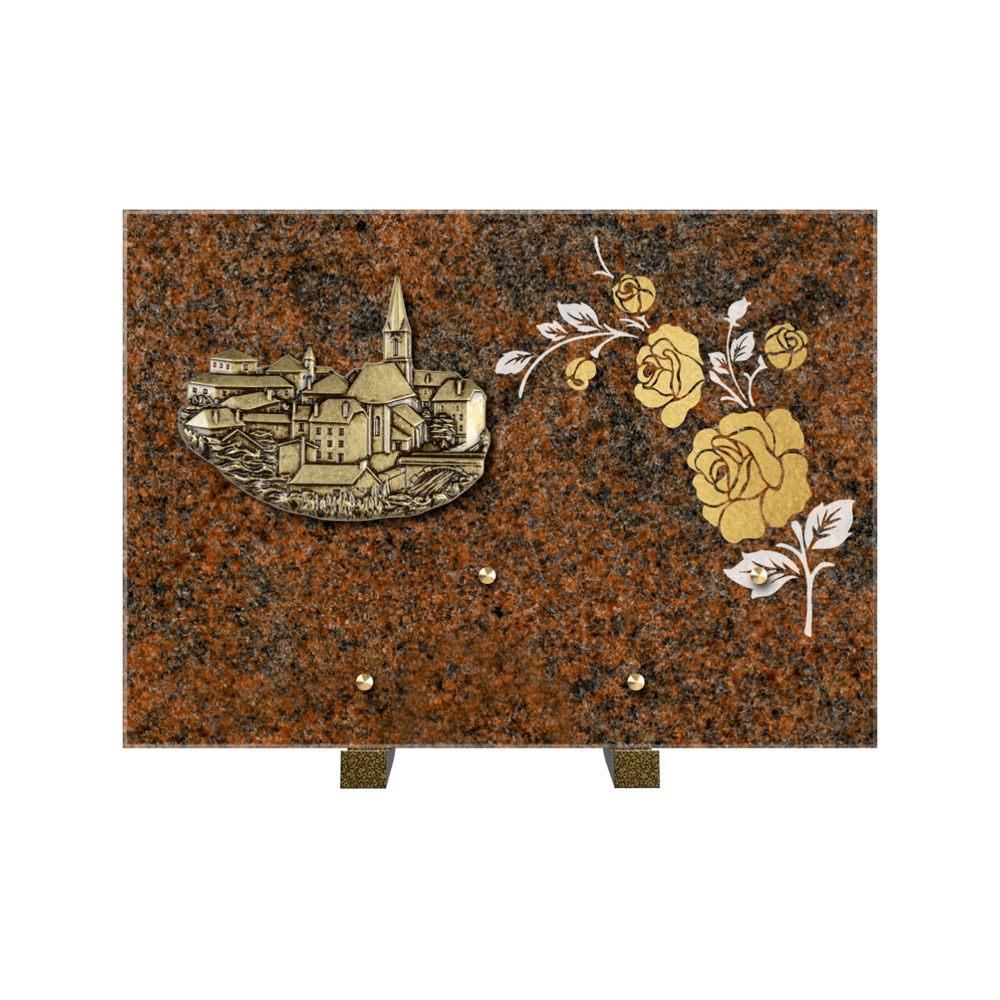 Plaque funéraire Rectangle 2 Granit Sablé Or et Blanc – Plaques Funéraires Créations® – vue complémentaire