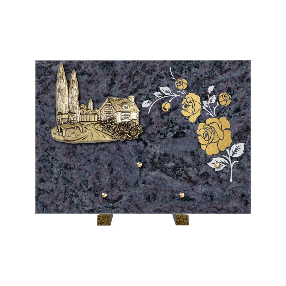 Plaque funéraire Rectangle 2 Granit Sablé Or et Blanc – Plaques Funéraires Créations® – vue complémentaire