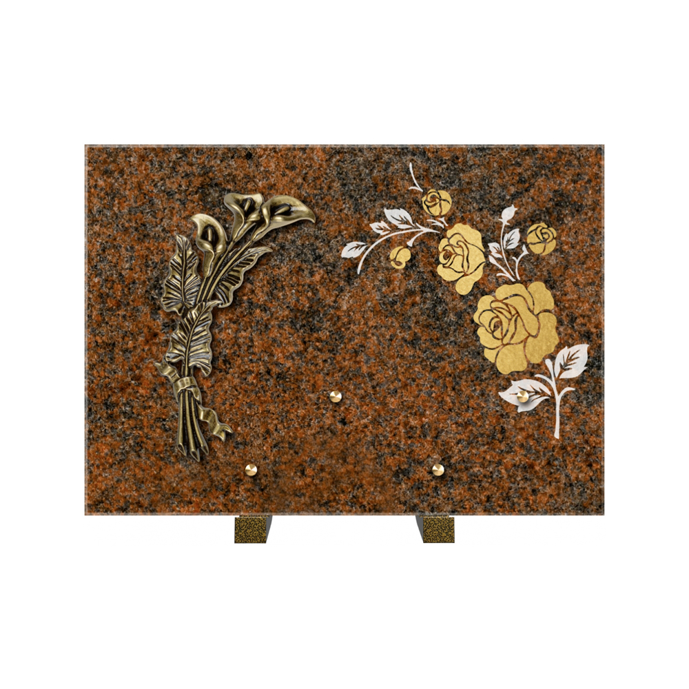 Plaque funéraire Rectangle 2 Granit Sablé Or et Blanc – Plaques Funéraires Créations® – vue complémentaire