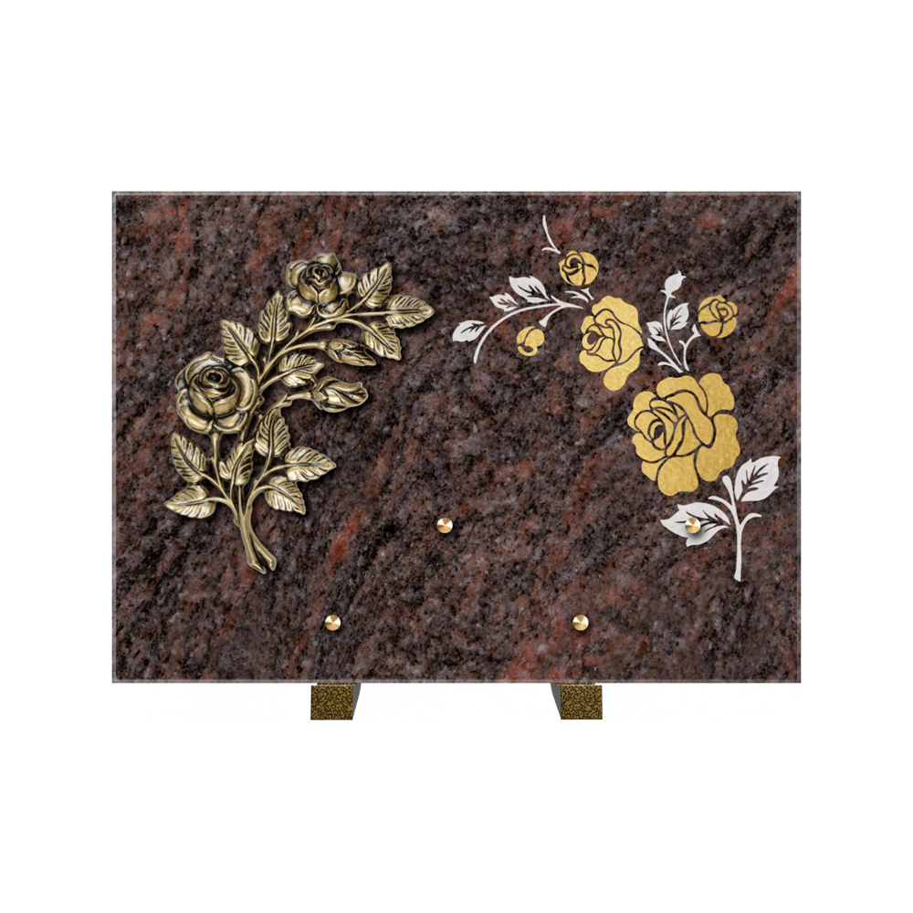 Plaque funéraire Rectangle 2 Granit Sablé Or et Blanc – Plaques Funéraires Créations® – vue complémentaire