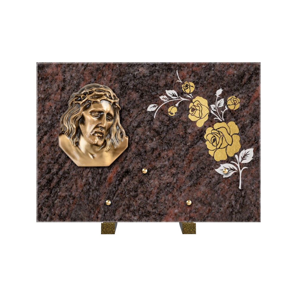 Plaque funéraire Rectangle 2 Granit Sablé Or et Blanc – Plaques Funéraires Créations® – vue complémentaire