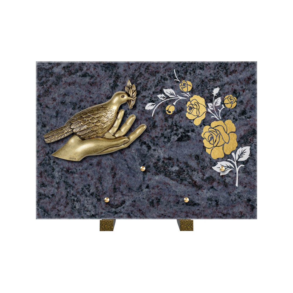 Plaque funéraire Rectangle 2 Granit Sablé Or et Blanc – Plaques Funéraires Créations® – vue complémentaire
