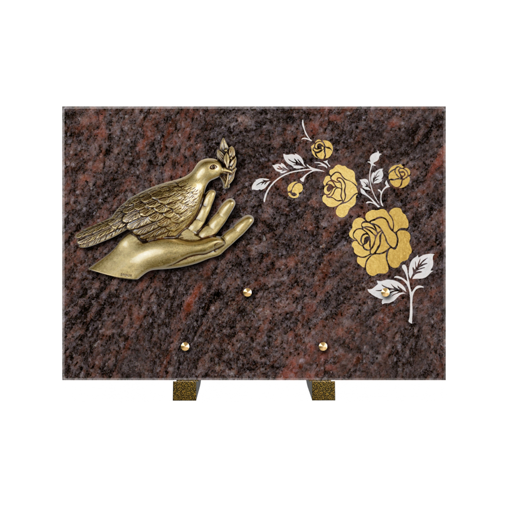 Plaque funéraire Rectangle 2 Granit Sablé Or et Blanc – Plaques Funéraires Créations® – vue complémentaire