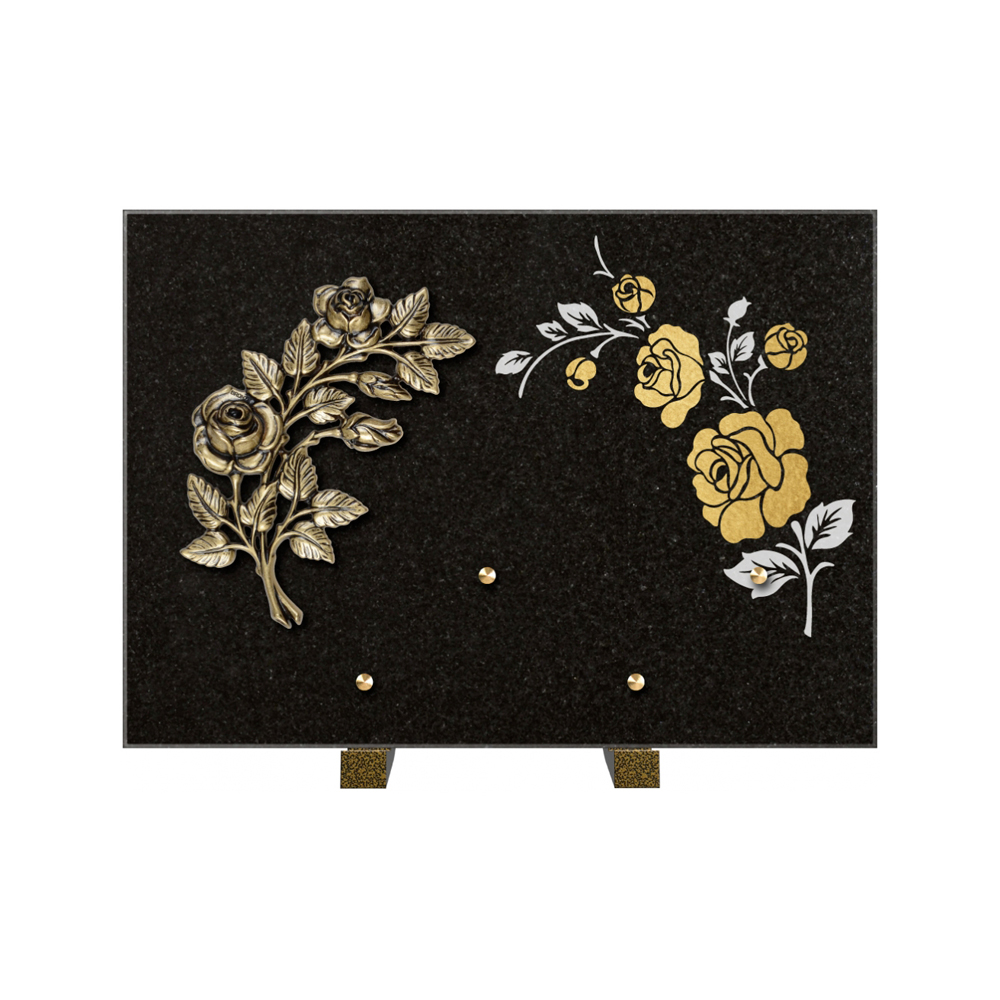 Plaque funéraire Rectangle 2 Granit Sablé Or et Blanc – Plaques Funéraires Créations® – vue complémentaire