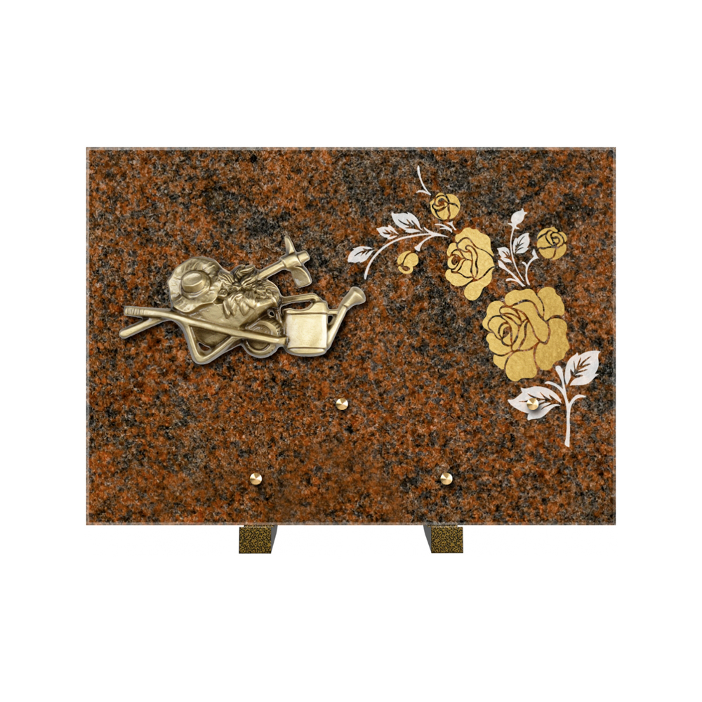 Plaque funéraire Rectangle 2 Granit Sablé Or et Blanc – Plaques Funéraires Créations® – vue complémentaire