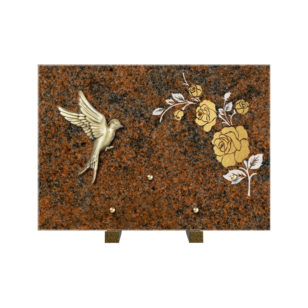 Plaque funéraire Rectangle 2 Granit Sablé Or et Blanc – Plaques Funéraires Créations® – vue complémentaire