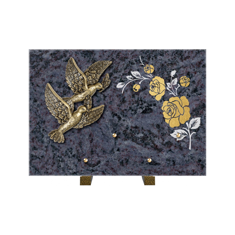Plaque funéraire Rectangle 2 Granit Sablé Or et Blanc – Plaques Funéraires Créations® – vue complémentaire