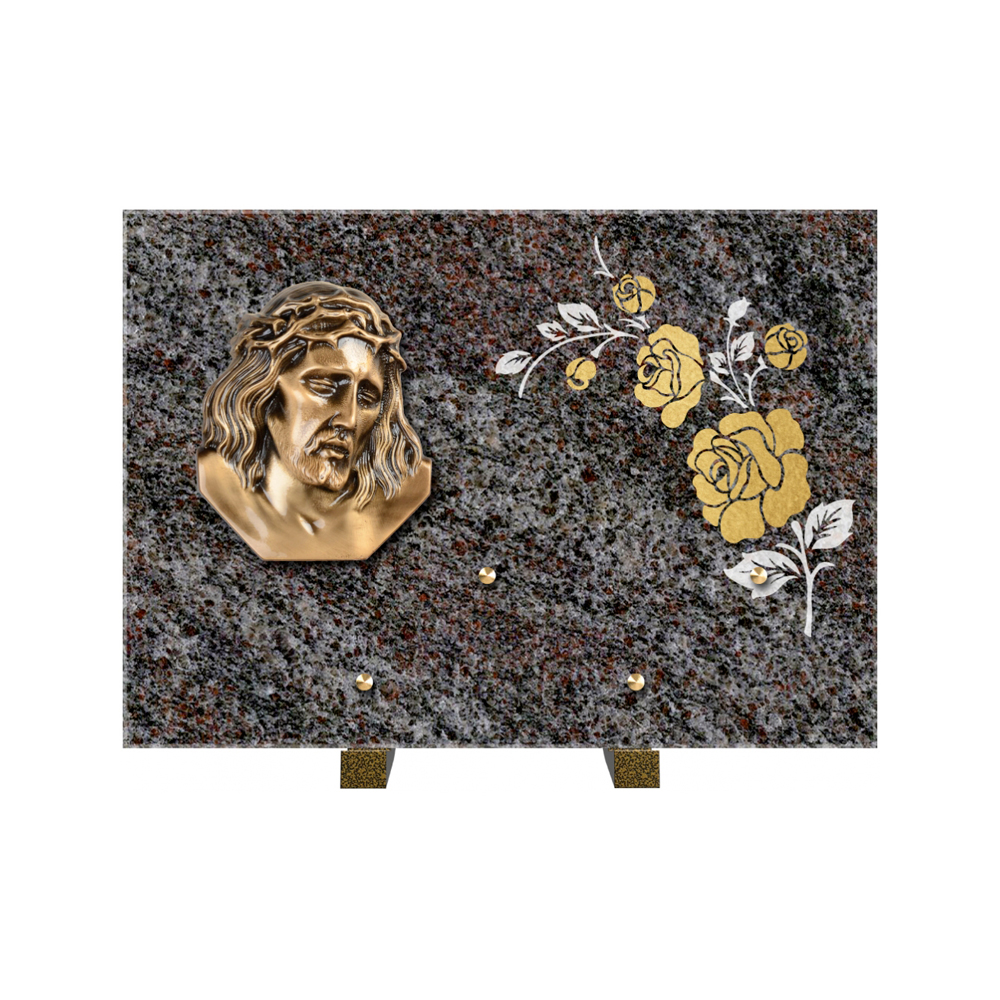 Plaque funéraire Rectangle 2 Granit Sablé Or et Blanc – Plaques Funéraires Créations® – vue complémentaire