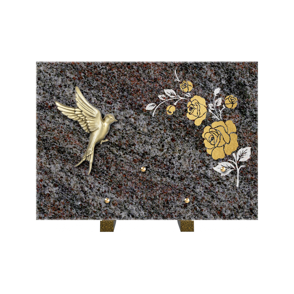 Plaque funéraire Rectangle 2 Granit Sablé Or et Blanc – Plaques Funéraires Créations® – vue complémentaire