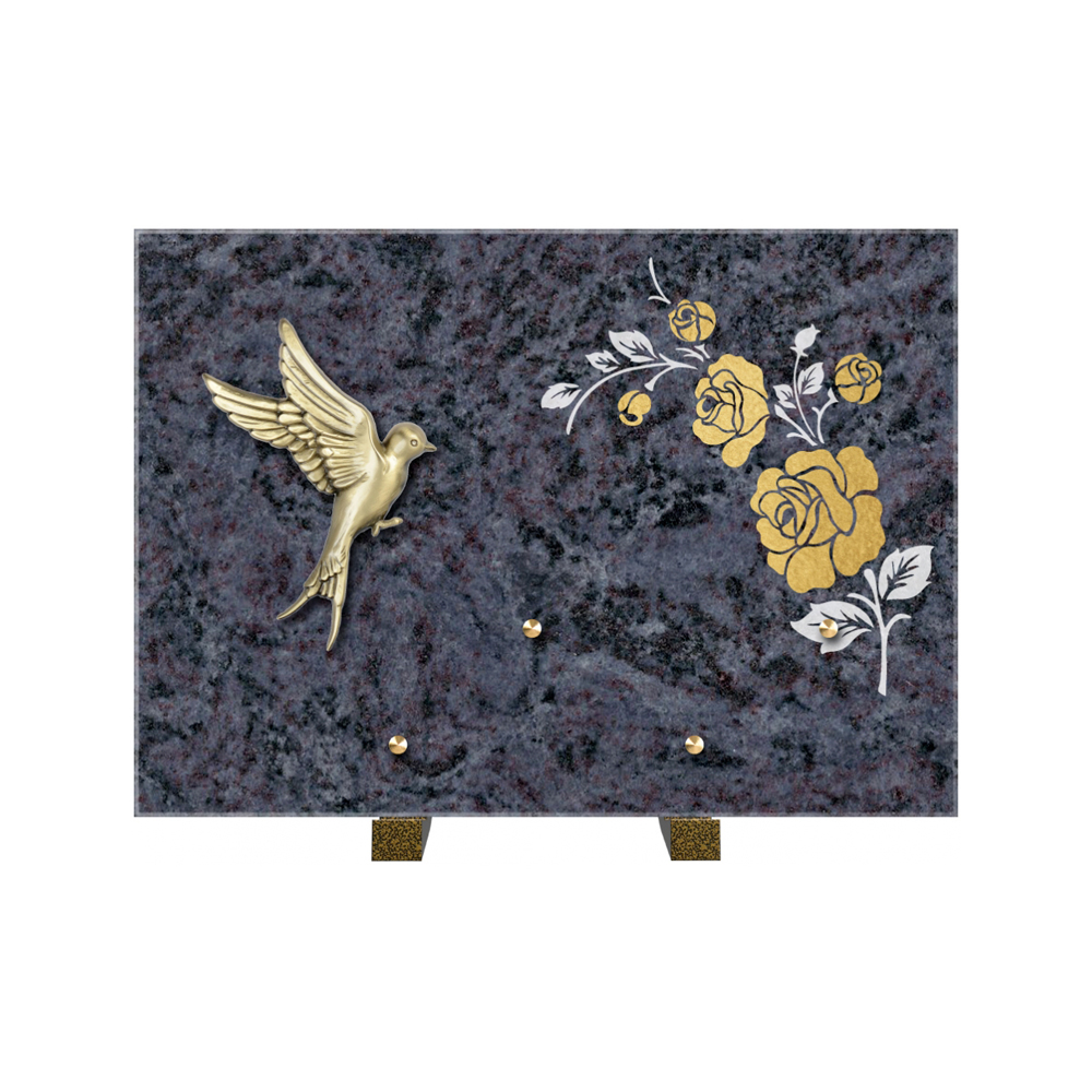 Plaque funéraire Rectangle 2 Granit Sablé Or et Blanc – Plaques Funéraires Créations® – vue complémentaire