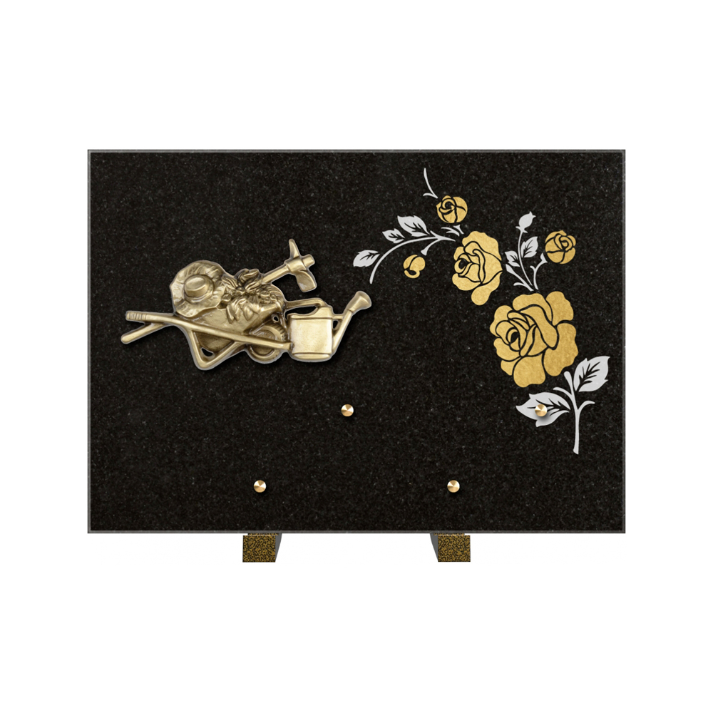 Plaque funéraire Rectangle 2 Granit Sablé Or et Blanc – Plaques Funéraires Créations® – vue complémentaire