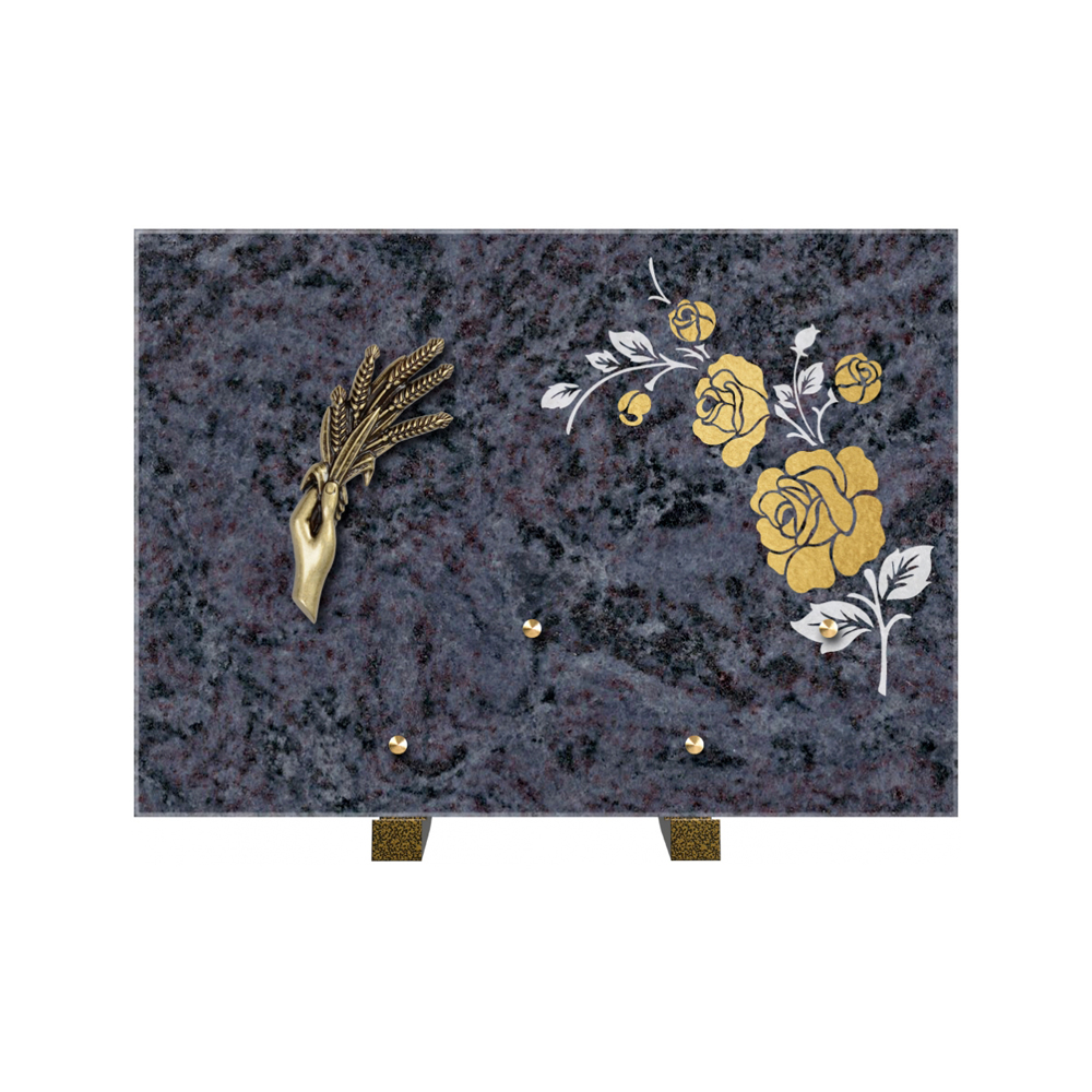 Plaque funéraire Rectangle 2 Granit Sablé Or et Blanc – Plaques Funéraires Créations® – vue complémentaire
