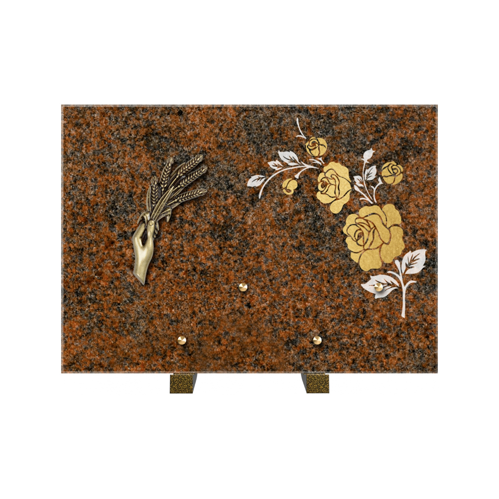 Plaque funéraire Rectangle 2 Granit Sablé Or et Blanc – Plaques Funéraires Créations® – vue complémentaire