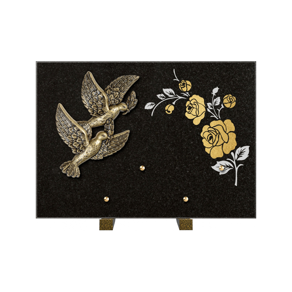 Plaque funéraire Rectangle 2 Granit Sablé Or et Blanc – Plaques Funéraires Créations® – vue complémentaire