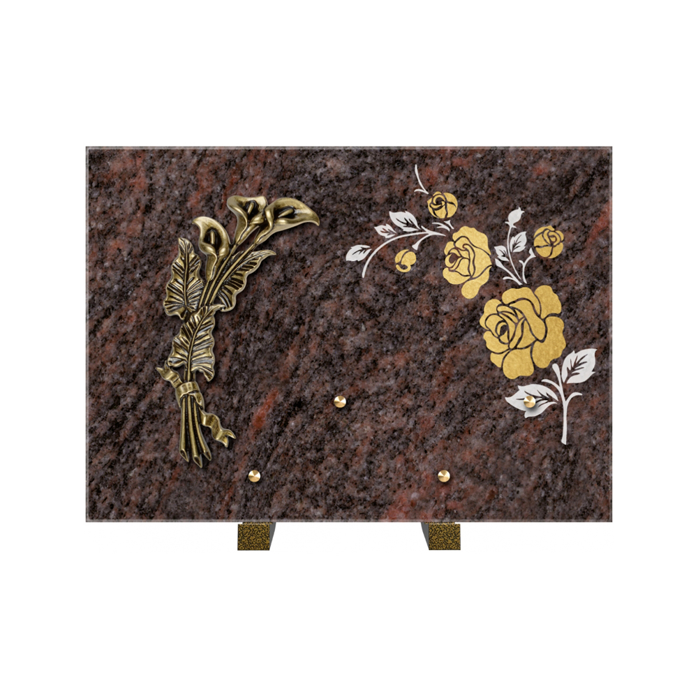 Plaque funéraire Rectangle 2 Granit Sablé Or et Blanc – Plaques Funéraires Créations® – vue complémentaire