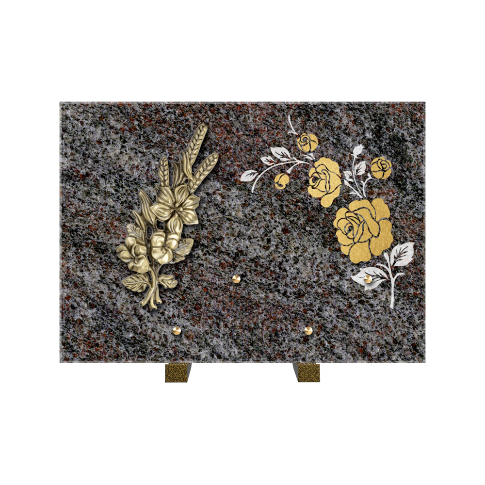 Plaque funéraire Rectangle 2 Granit Sablé Or et Blanc – Plaques Funéraires Créations® – vue complémentaire