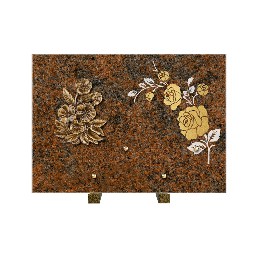 Plaque funéraire Rectangle 2 Granit Sablé Or et Blanc – Plaques Funéraires Créations® – vue complémentaire