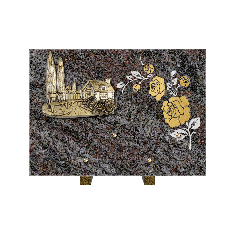 Plaque funéraire Rectangle 2 Granit Sablé Or et Blanc – Plaques Funéraires Créations® – vue complémentaire