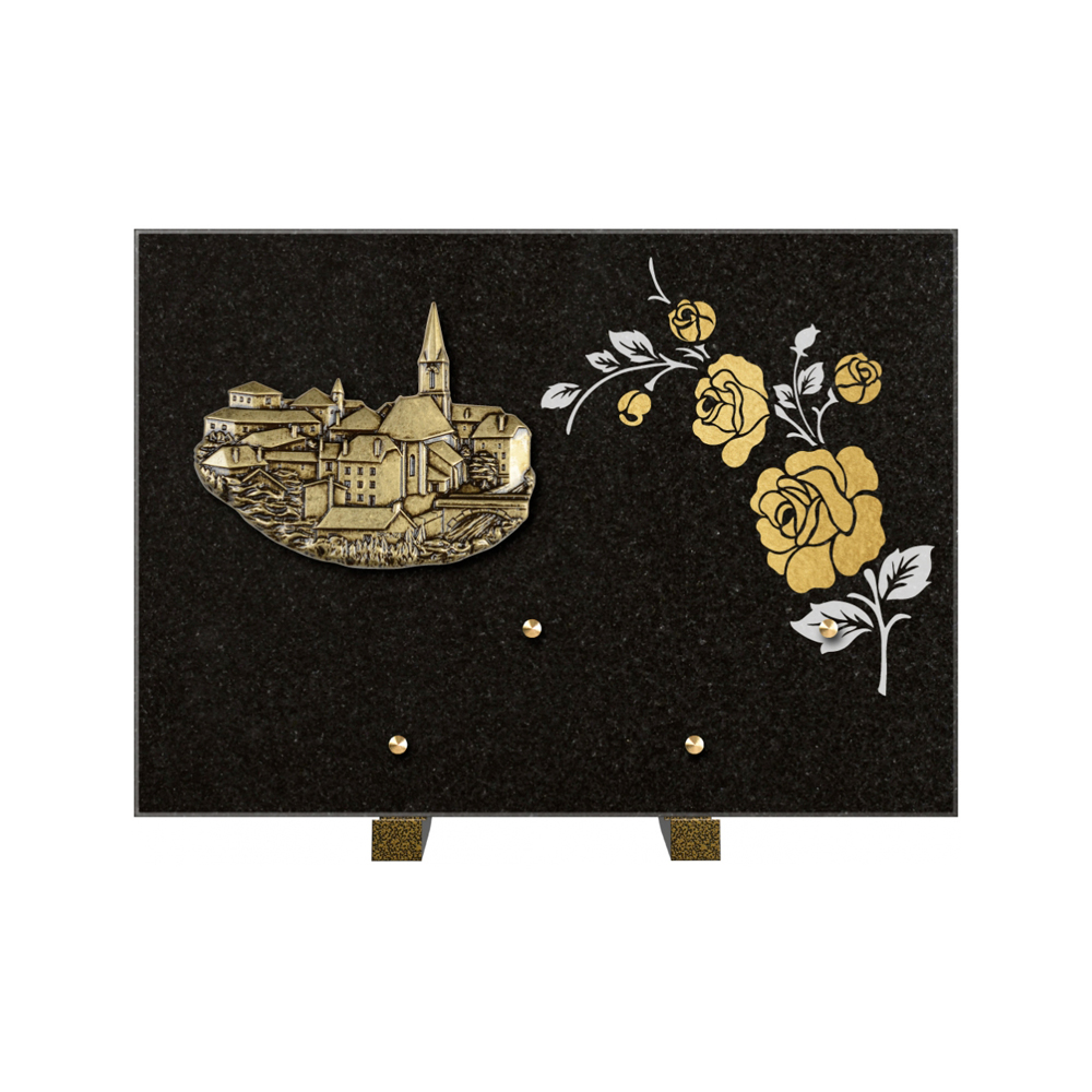 Plaque funéraire Rectangle 2 Granit Sablé Or et Blanc – Plaques Funéraires Créations® – vue complémentaire