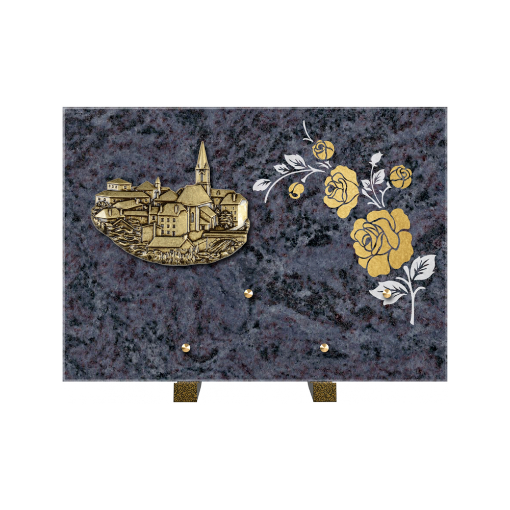 Plaque funéraire Rectangle 2 Granit Sablé Or et Blanc – Plaques Funéraires Créations® – vue complémentaire