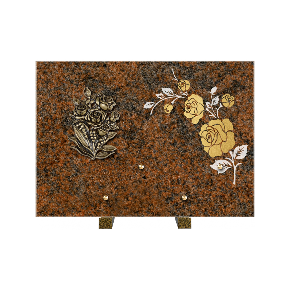 Plaque funéraire Rectangle 2 Granit Sablé Or et Blanc – Plaques Funéraires Créations® – vue complémentaire