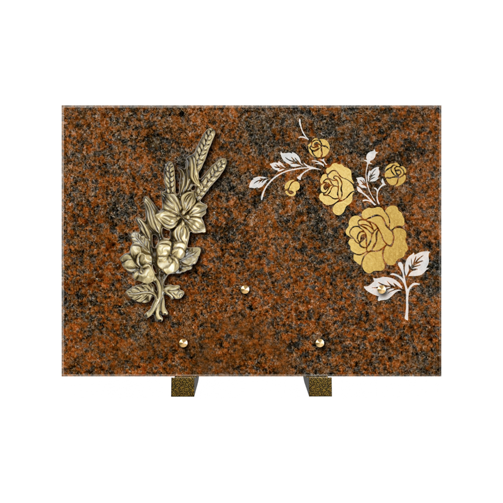 Plaque funéraire Rectangle 2 Granit Sablé Or et Blanc – Plaques Funéraires Créations® – vue complémentaire