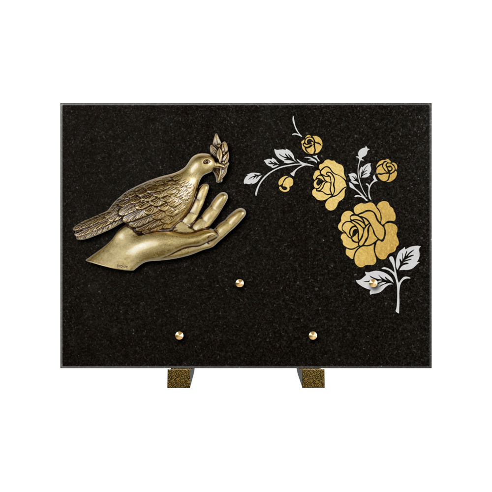 Plaque funéraire Rectangle 2 Granit Sablé Or et Blanc – Plaques Funéraires Créations® – vue complémentaire